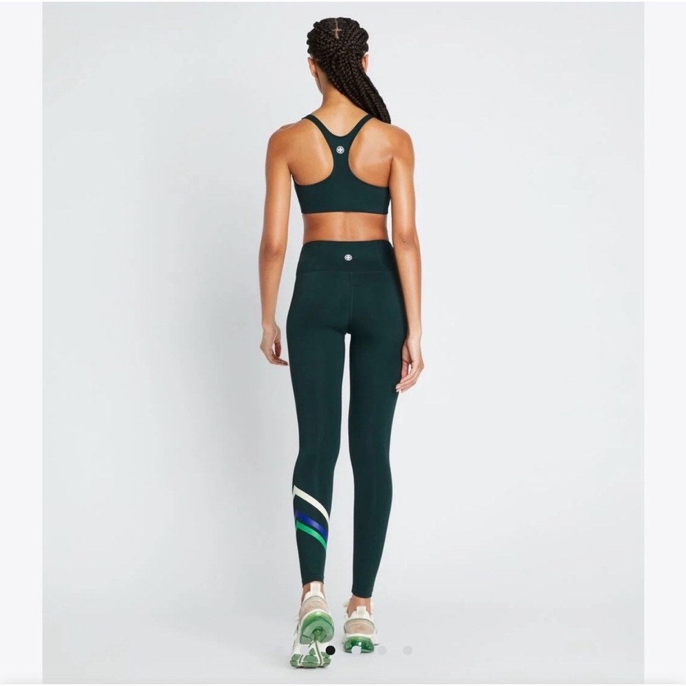 Tory Burch Multi-Stripe Chevron Green Leggings with Blue and White Stripes L - Picture 2 of 9